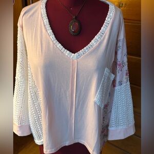 POL NWOTElegant Pink Lace Trim Women's Top